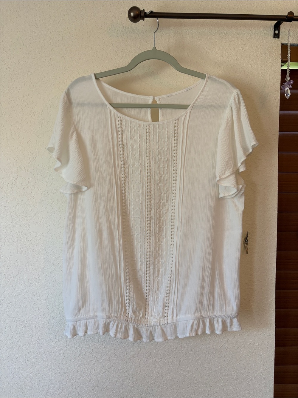 White Crochet-Trim Short Sleeve Women's Top